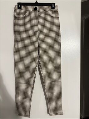 Zara Black & Cream Checked Cropped Pants